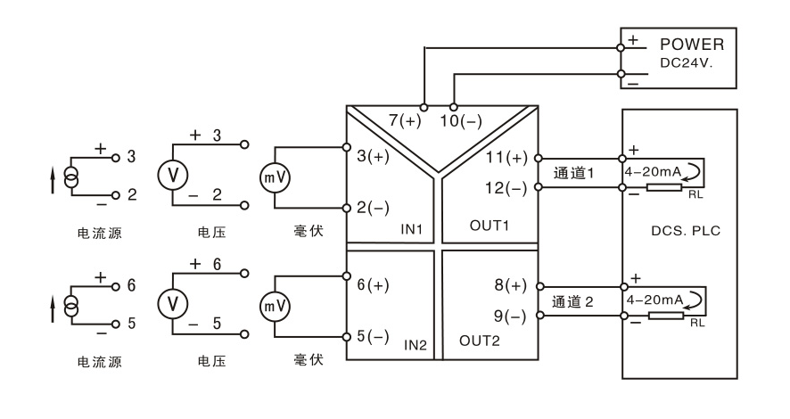 信號(hào)隔離器與變送器接線圖-電流電壓信號(hào)隔離器接線圖